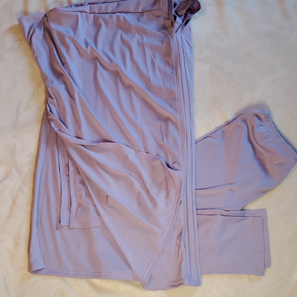 Casual V Neck Side Slit Purple Two-piece Pants Set